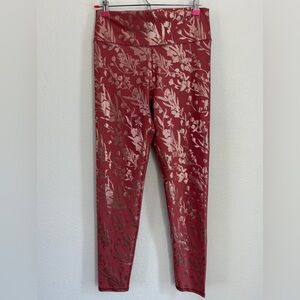 Fabletics Pink/Gold Foil Overlay Leggings High Waisted Workout Size Small